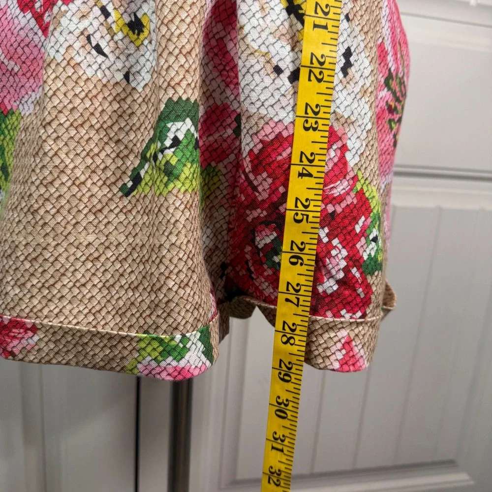 Farm Rio Floral Romper Womens Size S Beige Pink Linen Blend Boho Tropical Summer
